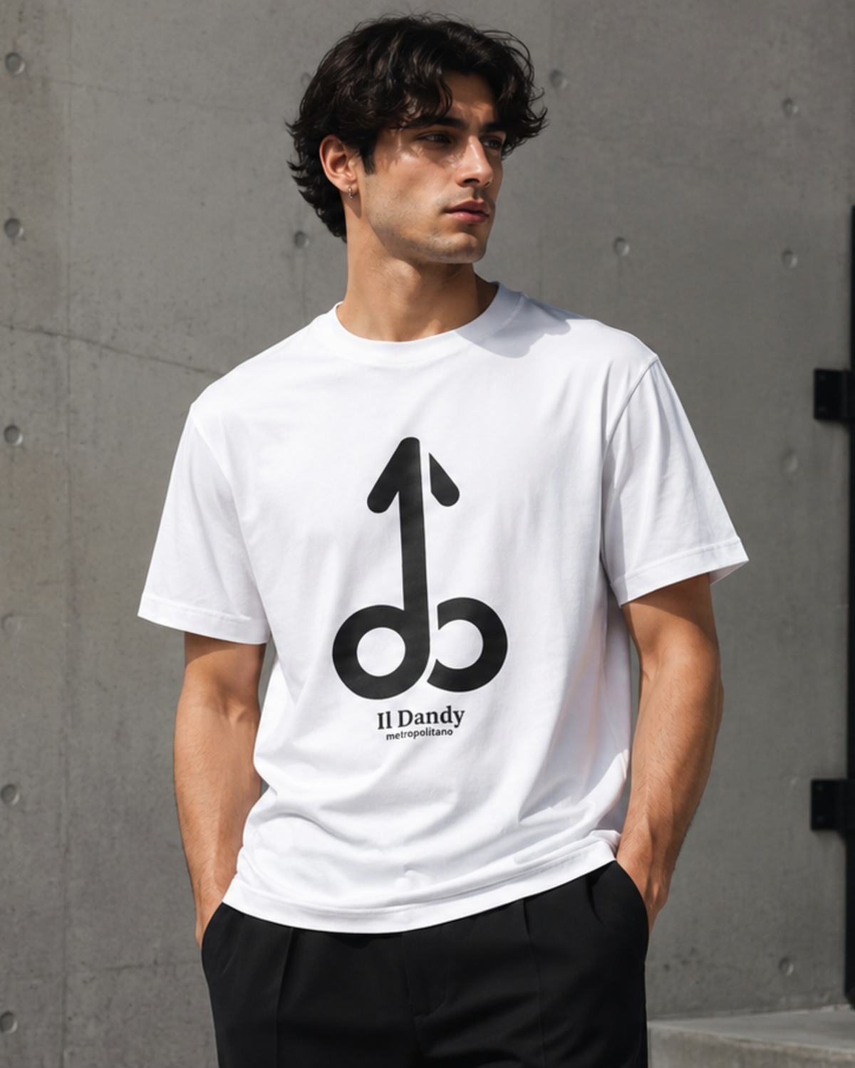 T-shirt Uomo Bianca "Il Dandy Metropolitano" - Maxi Logo Iconico Nero