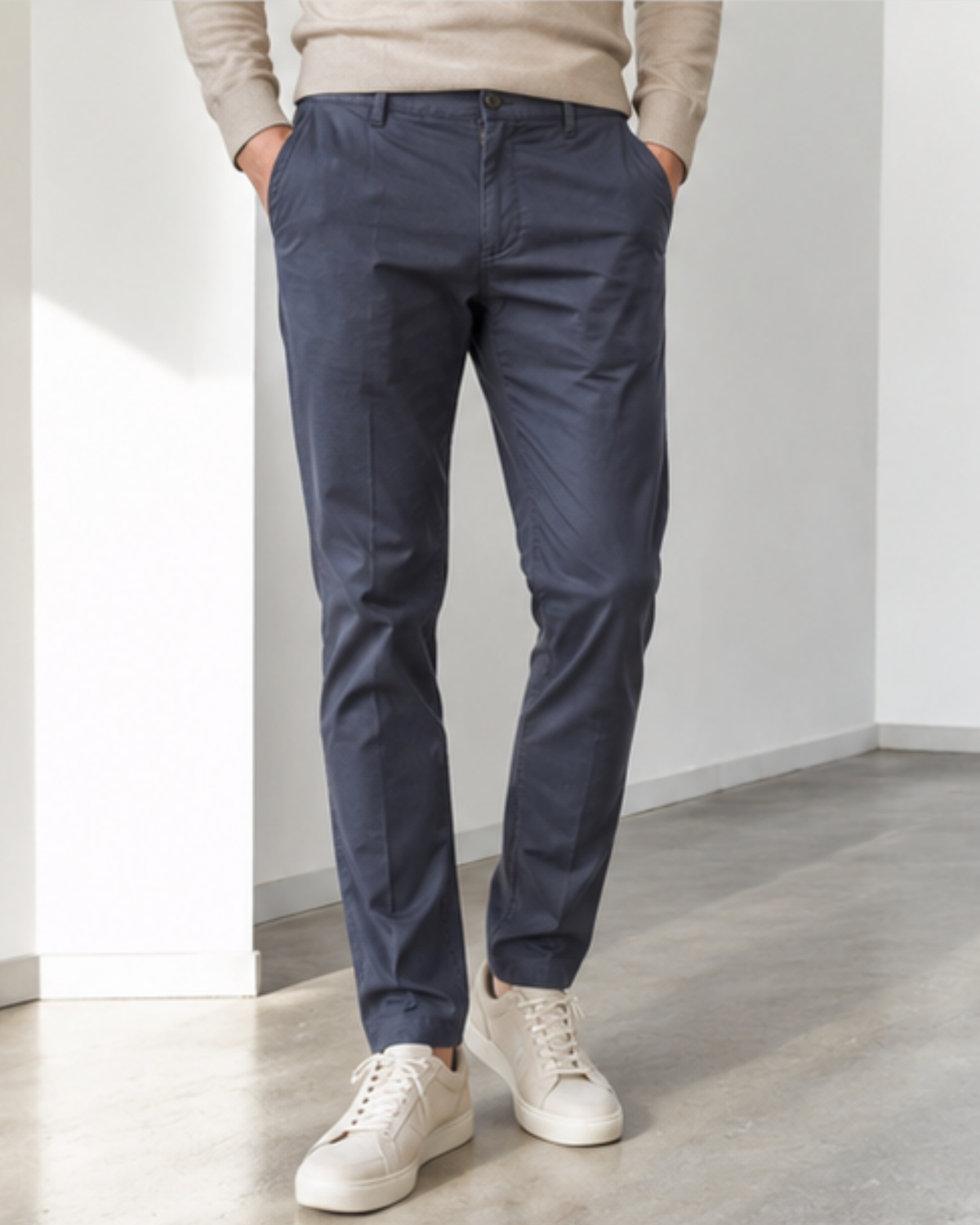 Pantalone Uomo in Cotone Rasato Blu Navy - Sartoriale Elegante